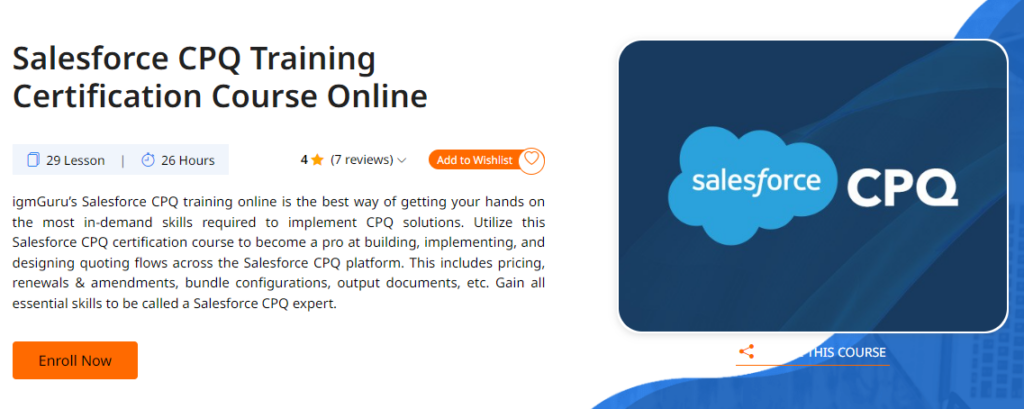 Salesforce CPQ Training Certification Course Online website screenshot