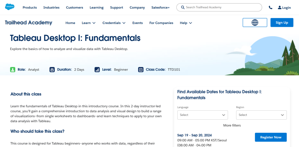 Screenshot of The Tableau Desktop I: Fundamentals course page