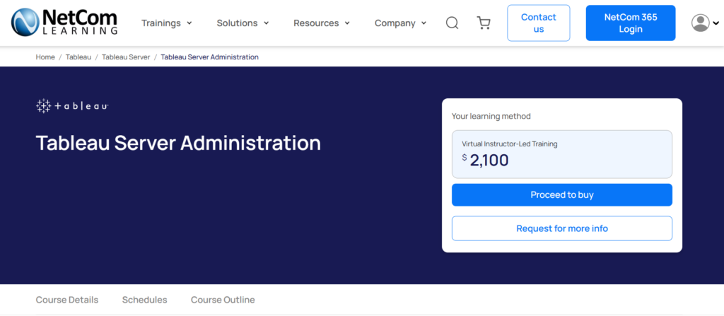 Screenshot of The Tableau Server Administration course page