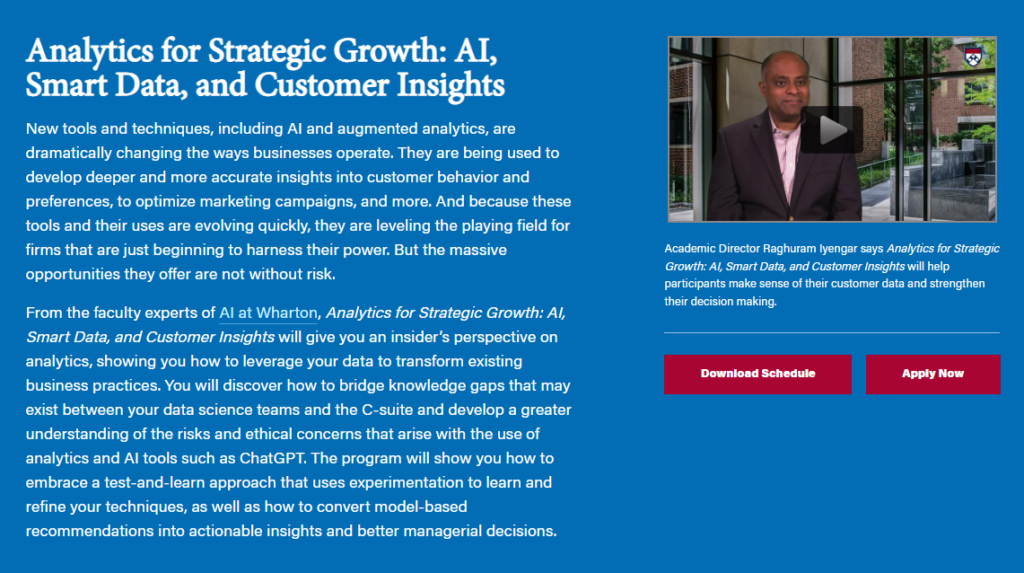 Analytics for Strategic Growth: AI, Smart Data, and Customer Insights website screenshot