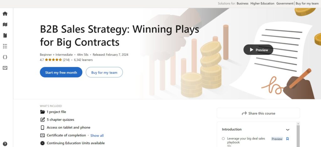 B2B Sales Strategy: Winning Plays for Big Contracts course page screenshot