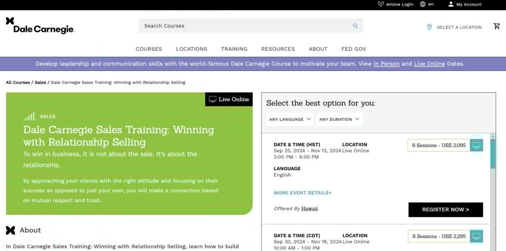 Winning with Relationship Selling course page screenshot