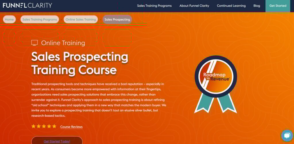 Sales Prospecting Training Course landing page screenshot