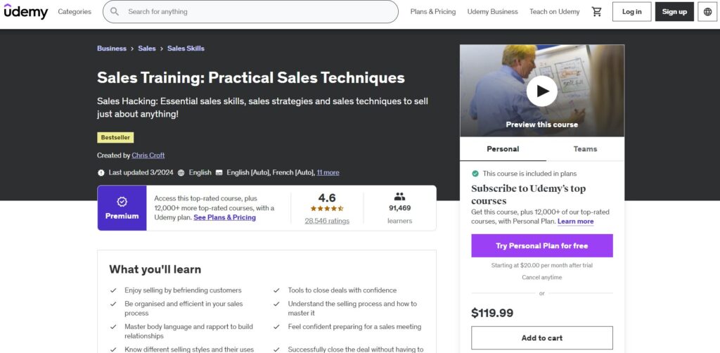 Sales Training: Practical Sales Techniques Course page screenshot