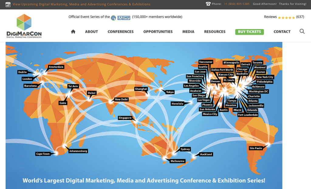 A screenshot of the DigiMarCon website