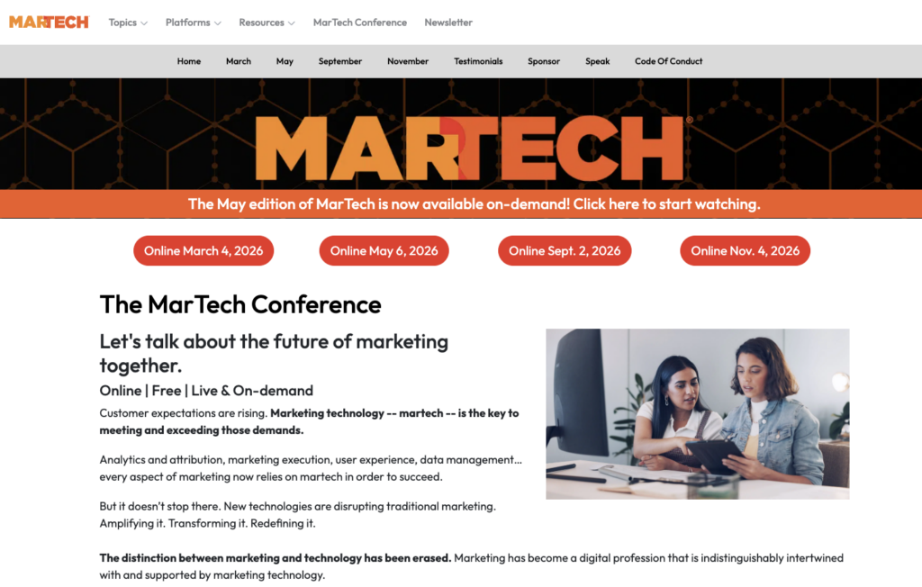 Screenshot of the MarTech Conference website