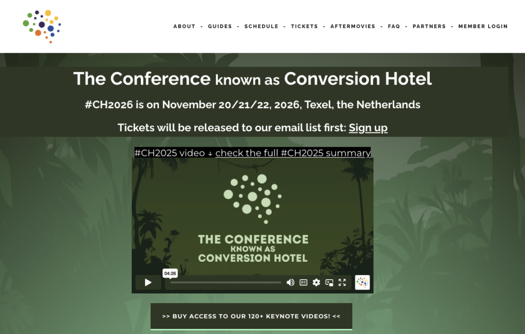 A screenshot of the Conversion Hotel website