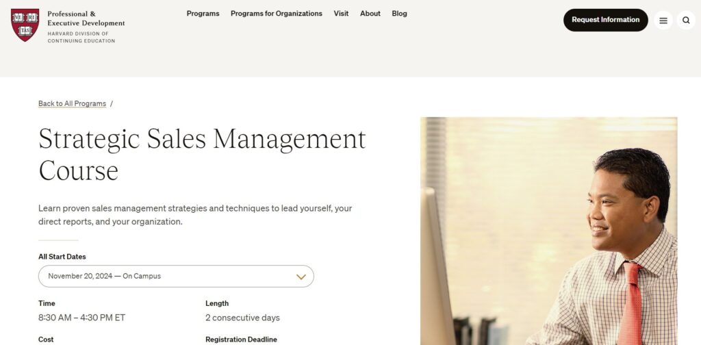 Website course page screenshot of Strategic Sales Management Course