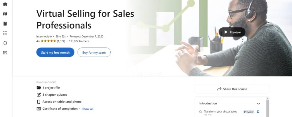 Virtual Selling for Sales Professionals course landing page screenshot