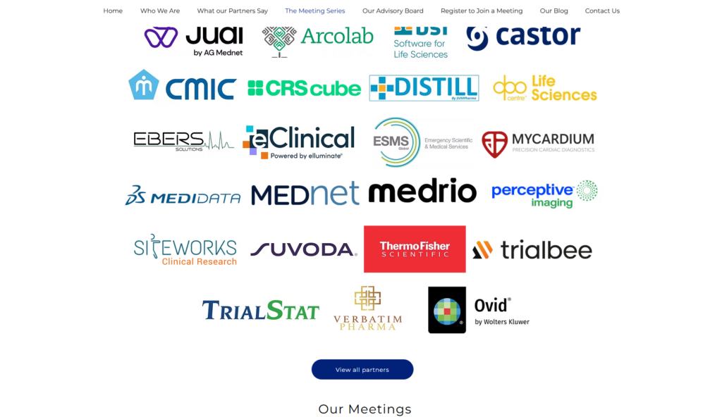 Partner logos displayed on the COG CRO Summit Europe website section.