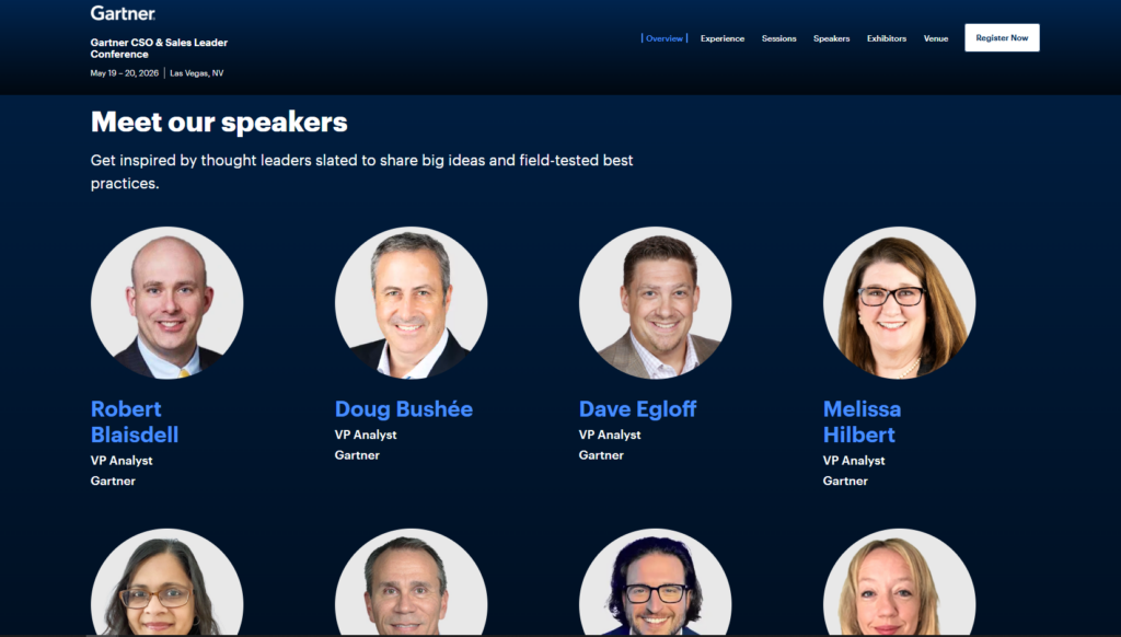 Speaker lineup shown on the Gartner CSO & Sales Leader Conference page.