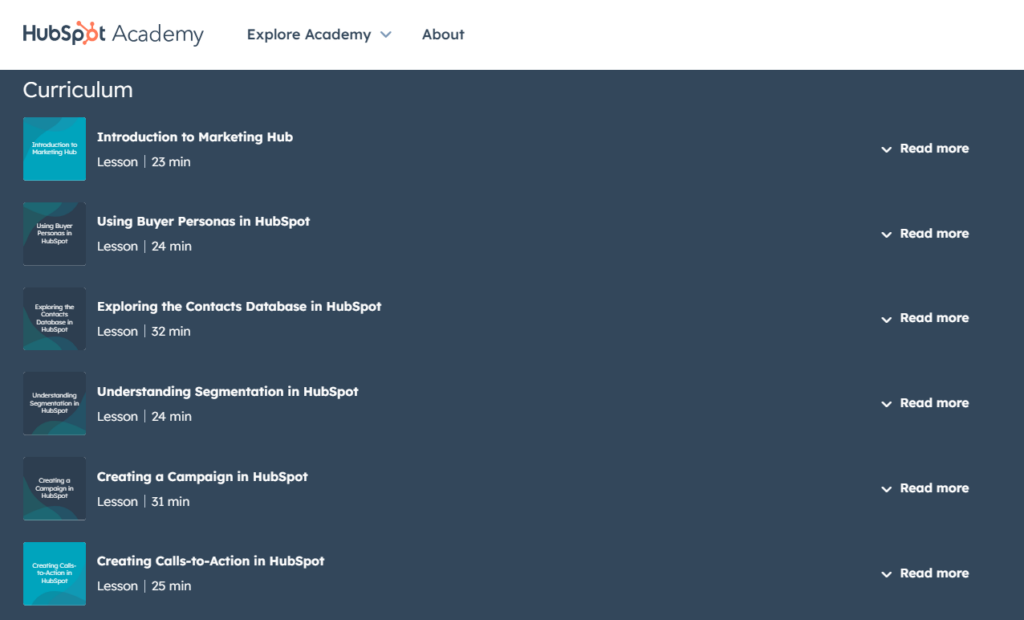 HubSpot Marketing Hub Software course page