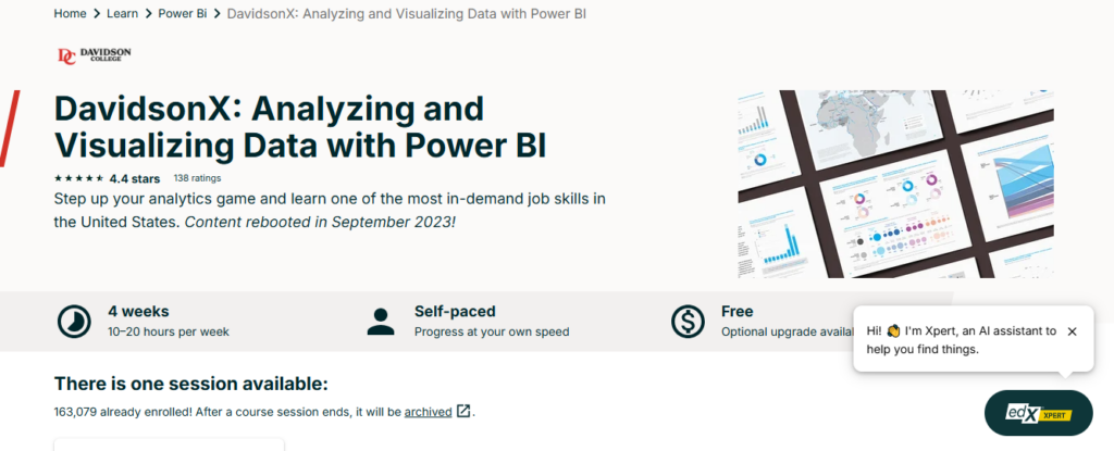 Page screenshot of Analyzing and Visualizing Data with Power BI course