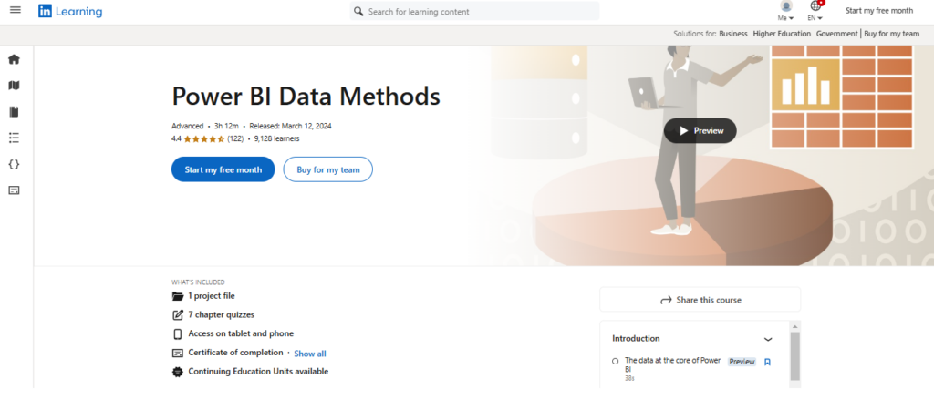 Course page screenshot of Power BI Data Methods