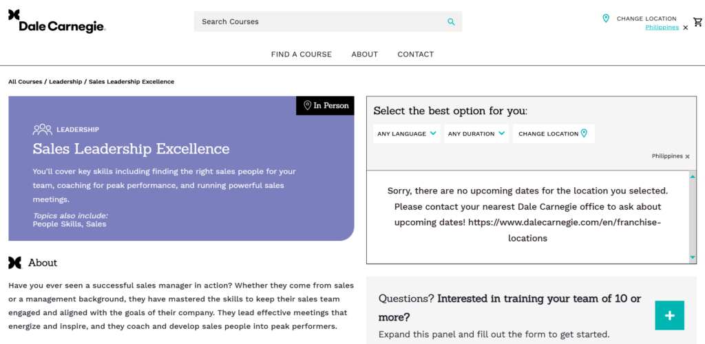 Sales Leadership Excellence course landing page