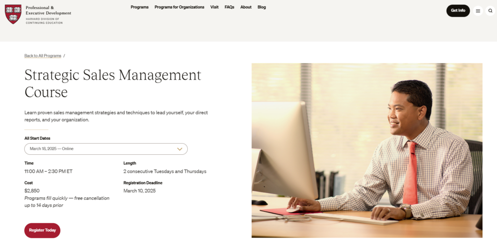 Strategic Sales Management Course landing page