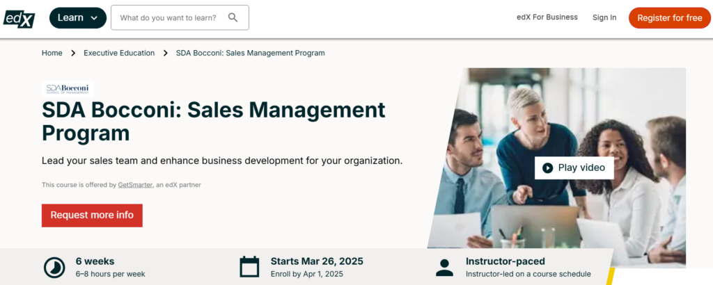 Screenshot of the landing page for Sales Management Program