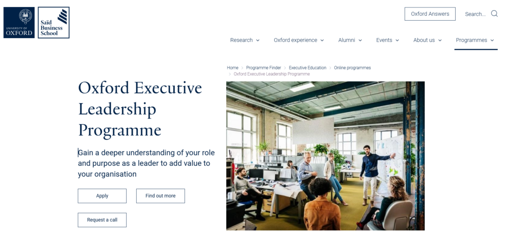 Oxford Executive Leadership Programme, a sales leadership course