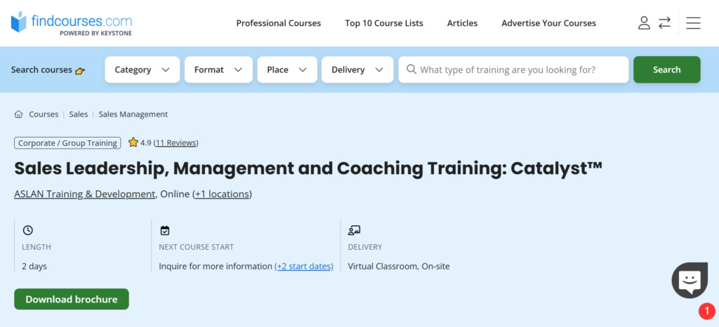 Sales Leadership, Management and Coaching Training: Catalyst™ course landing page