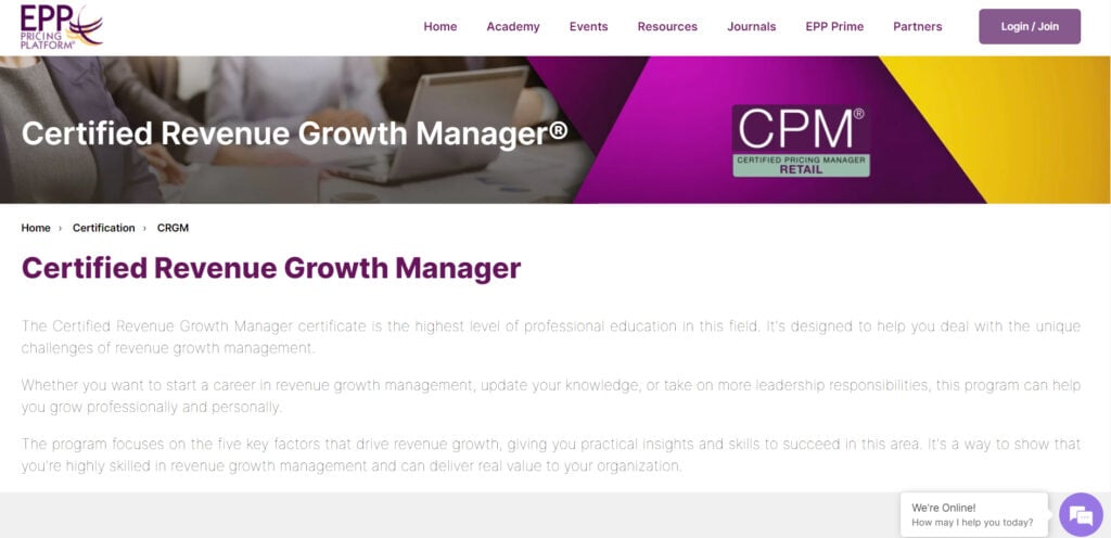 Certified Revenue Growth Manager webpage screenshot