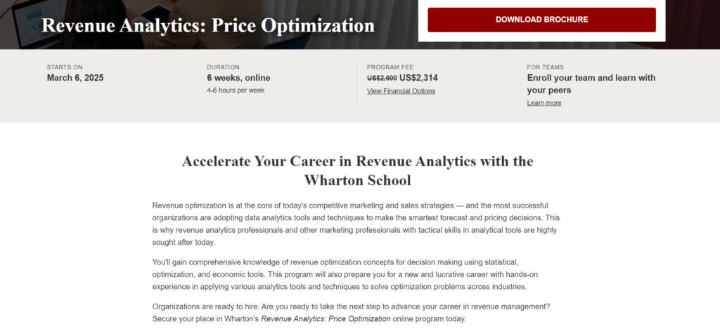 Revenue Analytics: Price Optimization landing page screenshot