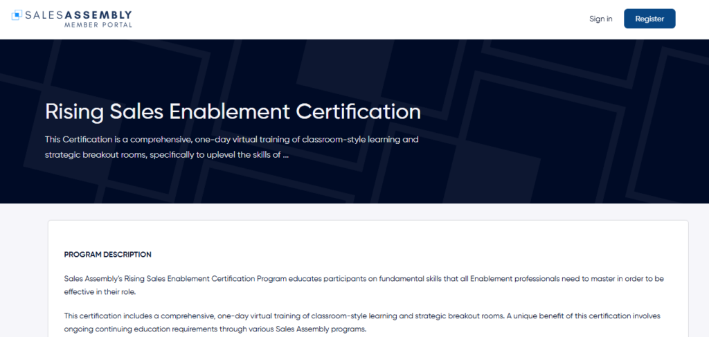 Rising Sales Enablement Certification landing page