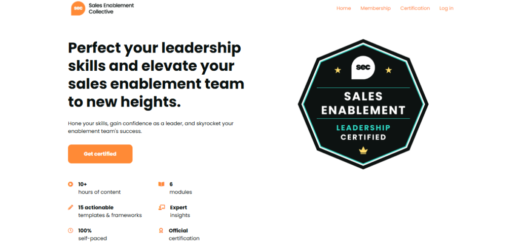 A screenshot of the Sales Enablement Certified: Leadership landing page
