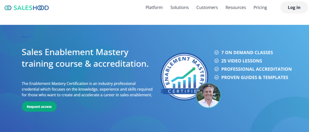 A screenshot of the landing page Sales Enablement Mastery Course
