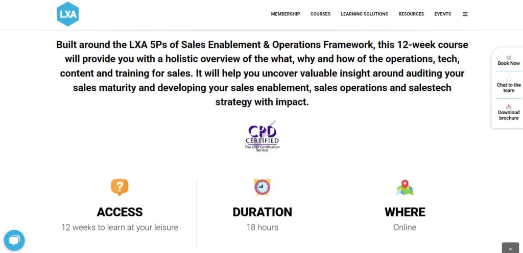 Sales Enablement &amp; Sales Operations Certification page screenshot