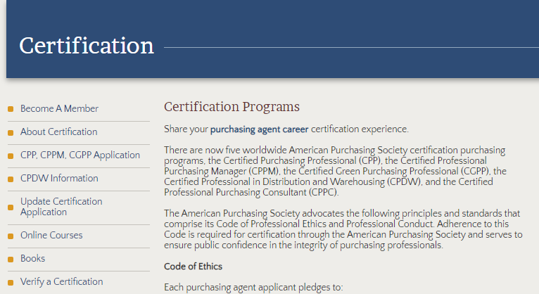 Certified Procurement Professional (CPP), a contract management certification