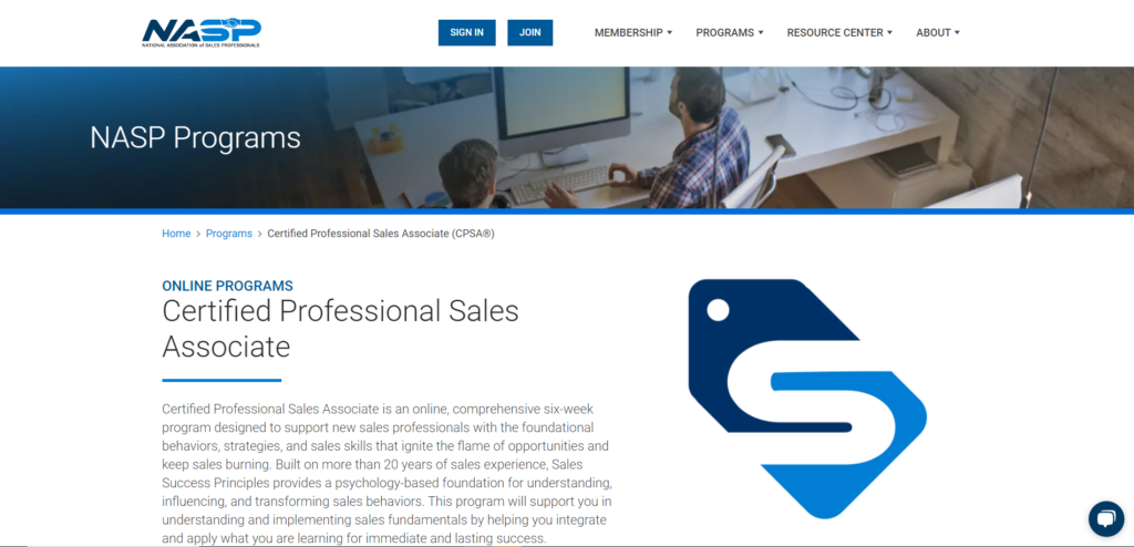 Certified Professional Sales Associate (CPSA®) certification landing page