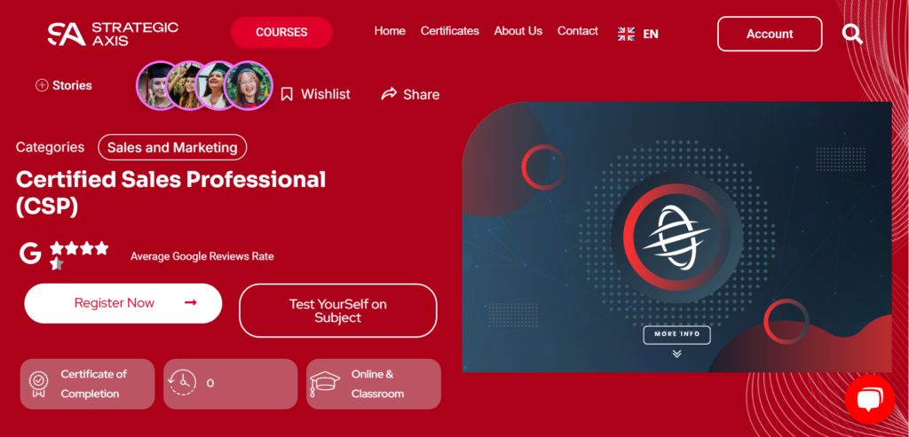 Certified Sales Professional (CSP) Program certification website page