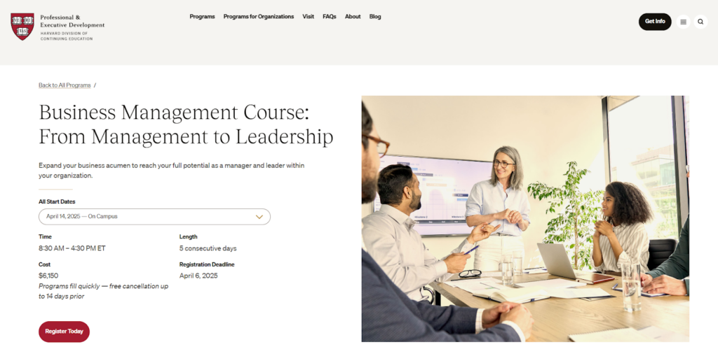 The Business Management Course: From Management to Leadership certification registration page