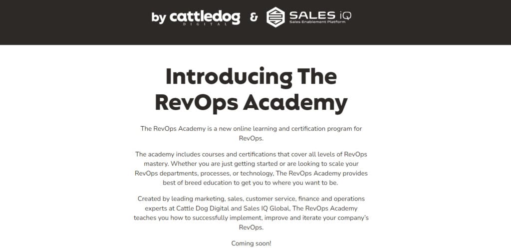 RevOps Academy Certification Program landing page screenshot