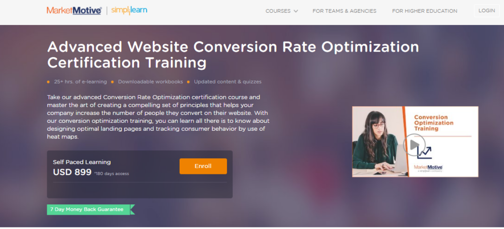 The Advanced Website Conversion Rate Optimization Certification Training landing page