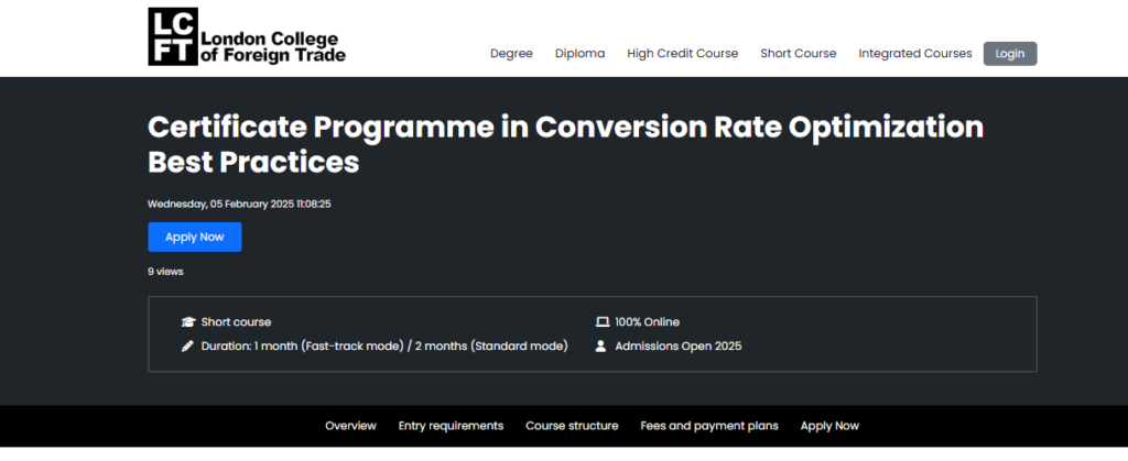 The Certificate Programme in Conversion Rate Optimization Best Practices landing page