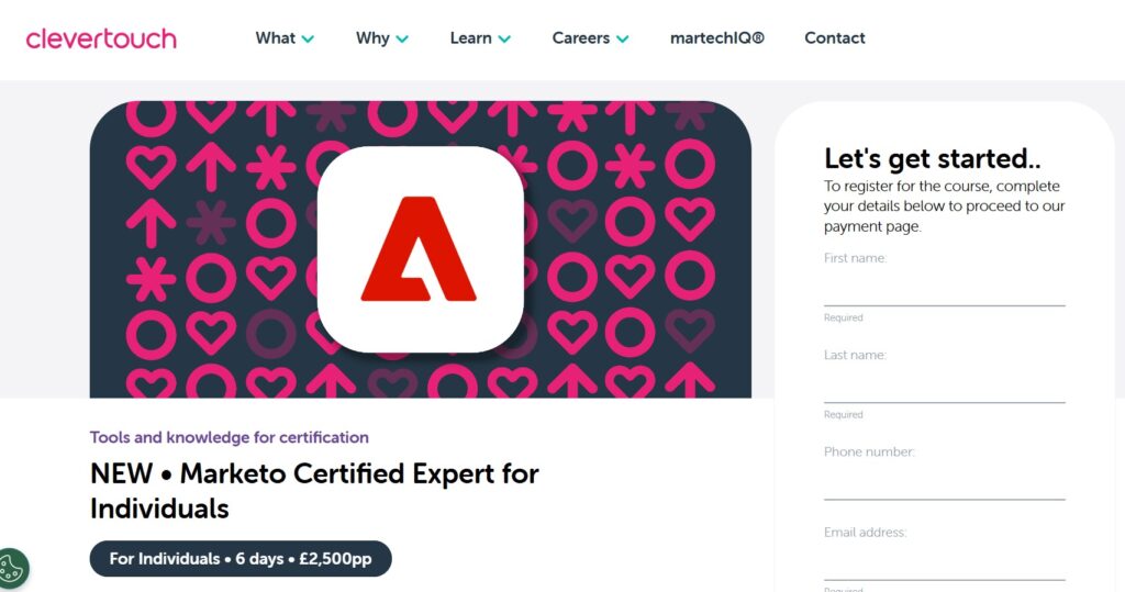Marketo Certified Expert for Individuals Course page