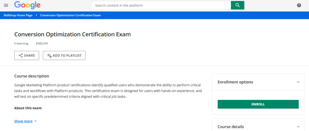 The Certificate Programme in Conversion Rate Optimization Best Practices landing page