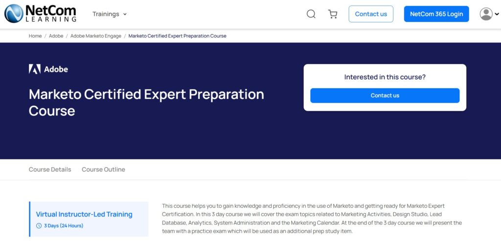 Marketo Certified Expert Preparation Course landing page screenshot