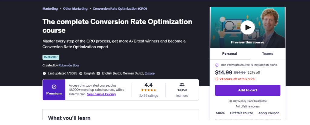 A screenshot of The Complete Conversion Rate Optimization Course landing page