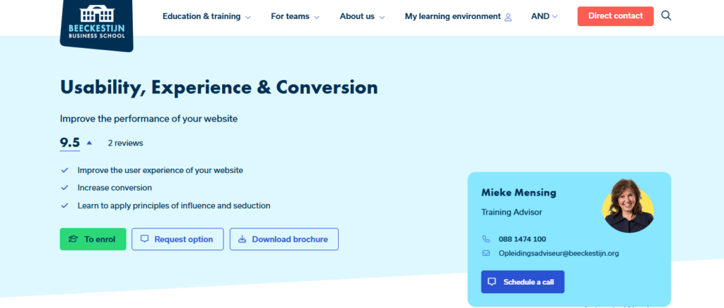 A screenshot of the Usability, Experience, and Conversion certification