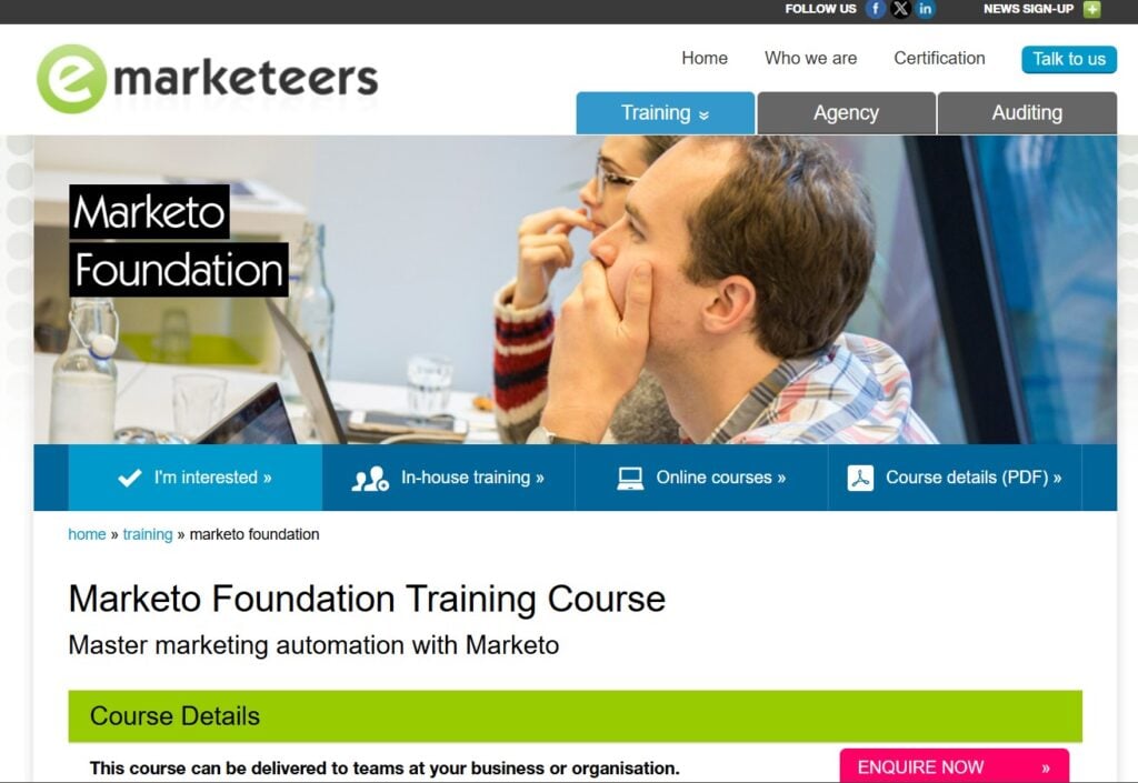 Marketo Foundation Training Course page screenshot
