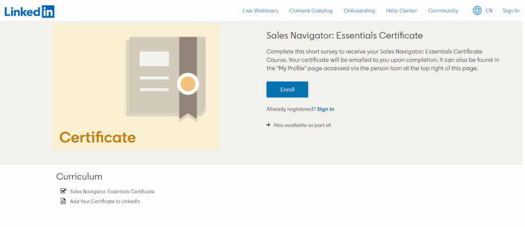LinkedIn Sales Navigator Certification screenshot