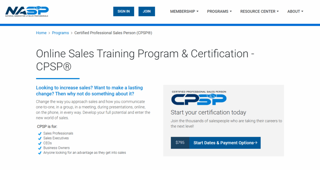 NASP The Certified Professional Sales Person (CPSP®) screenshot