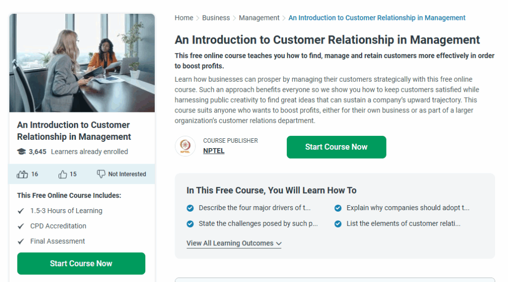 An Introduction to Customer Relationship in Management course