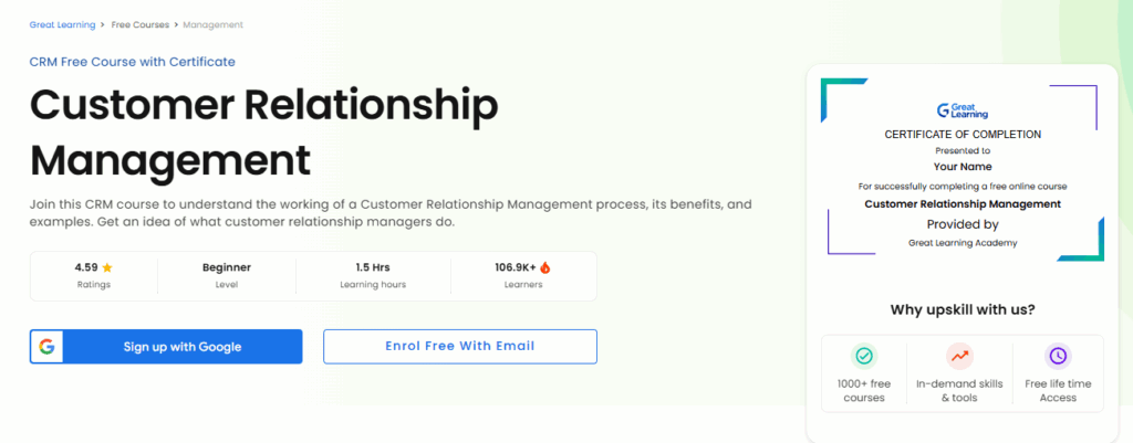 GreatLearning Customer Relationship Management course