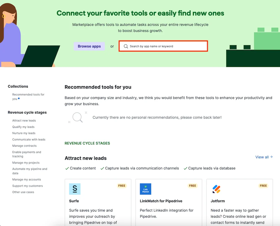 Pipedrive CRM's integration marketplace