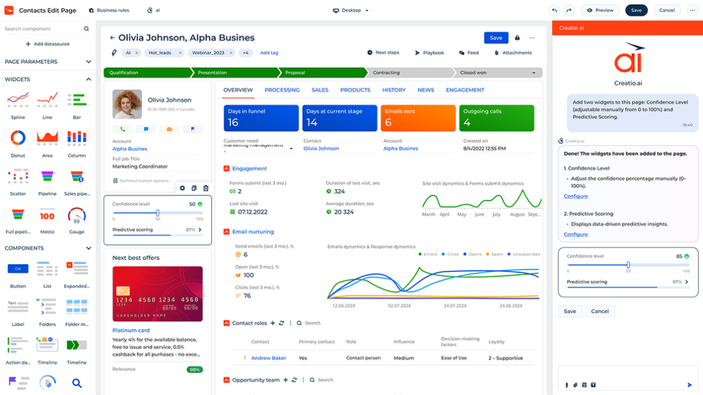 Creatio CRM customizable dashboard