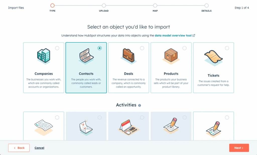 HubSpot CRM migrating contacts screenshot