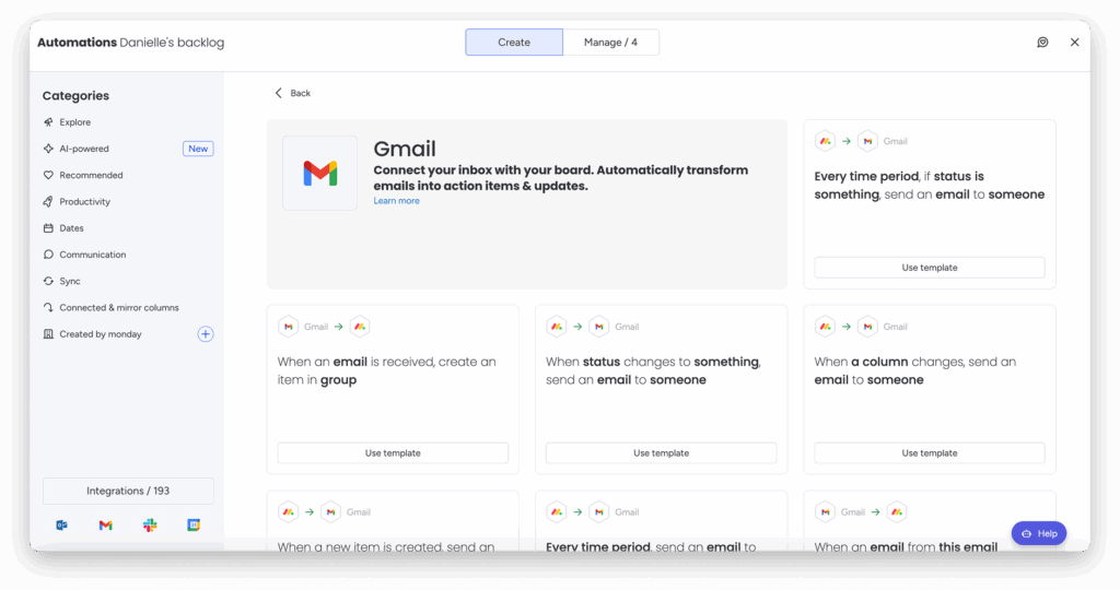 monday.com CRM's Gmail integration screenshot